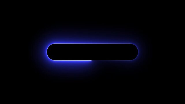 Electric neon blue light animation looping along capsule shape banner on dark theme background 4k. Abstract tech background with bright blue illuminated border chasing around long rounded box design.