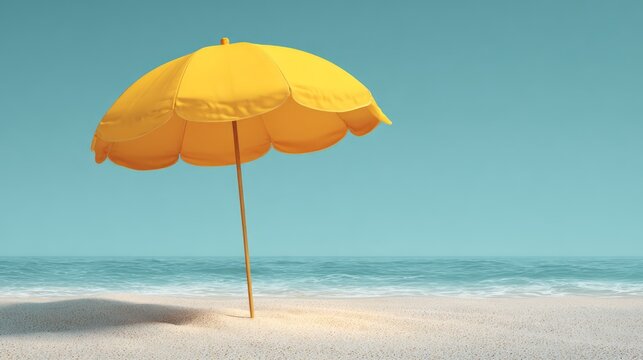 Colorful beach umbrella providing shade on sunny sandy beach with clear blue sky, tropical summer vacation, seaside relaxation, coastal travel destination, outdoor leisure and holiday atmosphere prepa