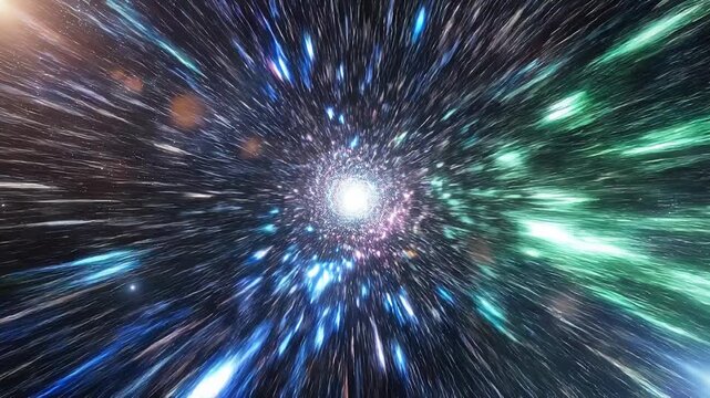 Bright cosmic explosion with colorful starburst and galaxy lights in deep space background