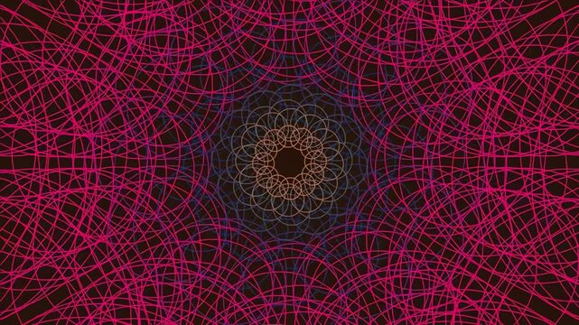 Complex digital mandala art with radiating magenta fractal design background