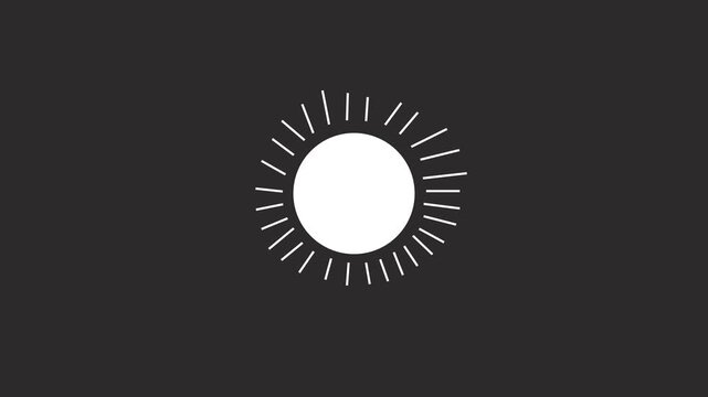 Sun symbol rendered in white minimalist vector graphics stands centered against a dark charcoal background, creating a bold and clean aesthetic suitable for modern branding and various design.