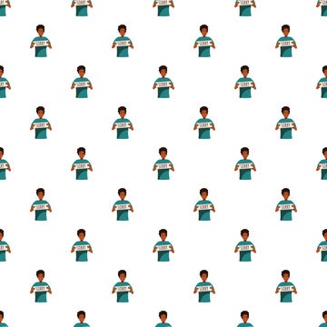 Seamless pattern with cartoon black man apologizing