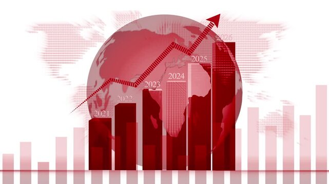 Futuristic financial growth chart with rising bar graph from 2021 to 2026 2026