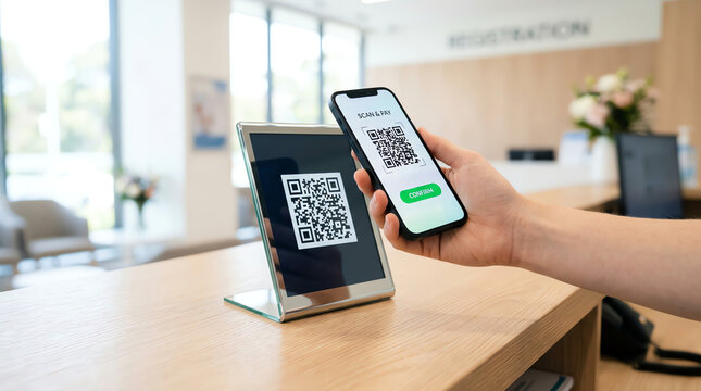 QR code on smartphone and digital tablet, check-in concept
