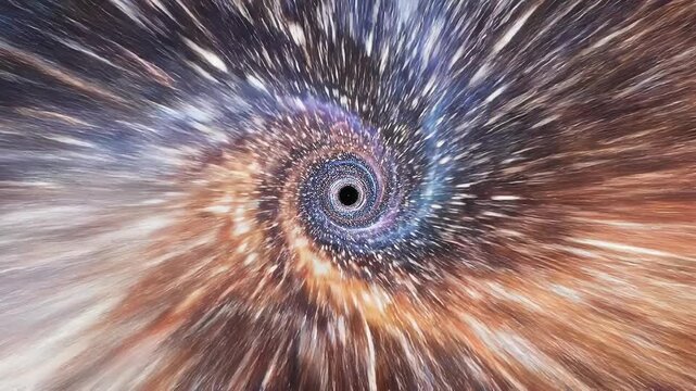 Dynamic cosmic black hole with swirling galaxy stars and vibrant space colors in deep universe