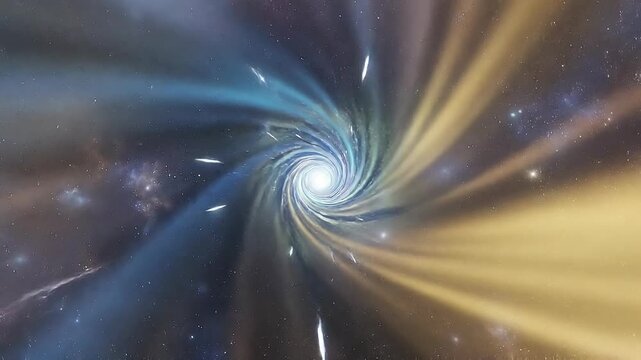 Colorful cosmic spiral galaxy with glowing center and vibrant light rays in outer space