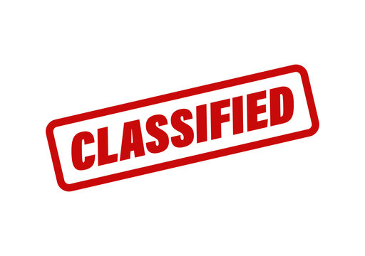 Red classified rubber stamp icon with slanted text for documents and confidential information security marking design isolated on transparent background