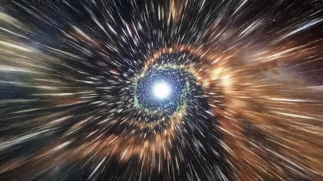Bright cosmic tunnel in deep space with stars galaxies and light beams creating a futuristic space travel scene