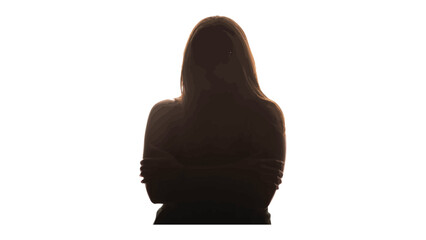 Person silhouette stands with arms crossed in a defiant or confident posture against a stark white backdrop. © Sadee Girl
