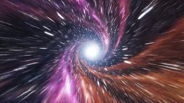 Vibrant cosmic spiral galaxy with bright glowing center and colorful star trails in deep space