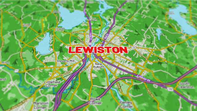 Macro View of Lewiston Maine Map Showing Detailed Streets, Roads, and Geographic Layout