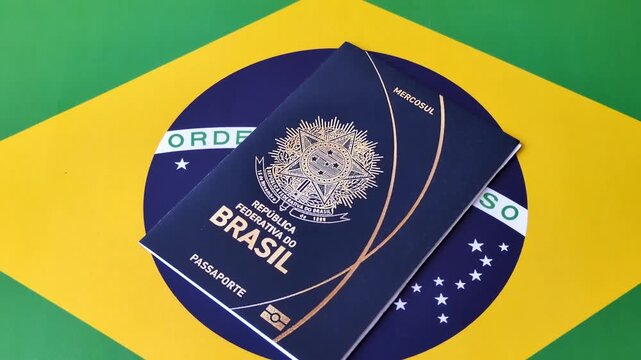 Brazil, Brazilian passport or id document with tickets for flight, travel, border crossing. Brazilian passport and tickets as a background for your design