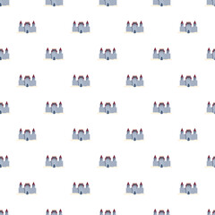 Obraz premium Medieval castle buildings repeating on a white background, creating a whimsical pattern