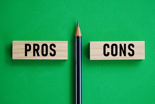PROS CONS print. Management concept. Support and opposition concept. Choose wisely. Dare to reject