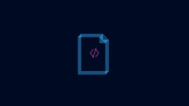 Abstract Digital File Icon Animation on Dark Blue Background.