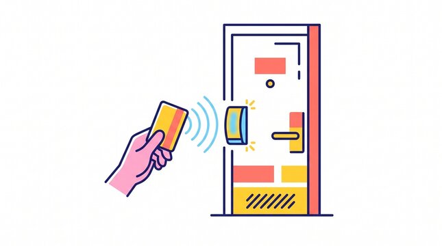 A person using a contactless smart card to unlock a secure electronic door lock system for building access