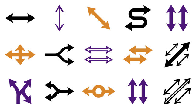 Variety of bidirectional and complex arrow symbols for graphical interfaces with bidirectional direction navigation
