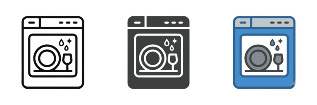 Dishwasher Kitchen Appliance Icon Set