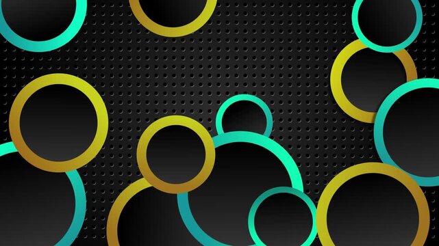 Abstract perforated background with overlapping glossy circles outlined modern geometric composition animation