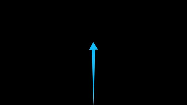 Glowing Blue Arrow Moving Up and Growing on Black Background