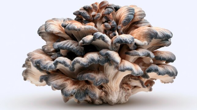 Detailed View of Layered Maitake Mushroom Cluster with Natural Color Variation and Texture in 6D