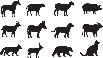 Farm and Wild Animal Silhouette Collection Vector Set © Faisal Shahzad