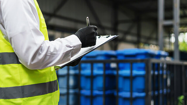 Professional Worker Conducting Detailed Safety Inspection and Quality Control Audit in Industrial Facility