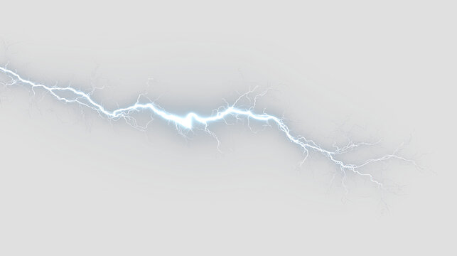 Electric blue lightning bolt on transparent background showing branching patterns in various directions