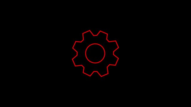 Rotating red Gear Icon Animation Minimalist Cogwheel on Black Background