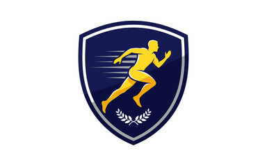 Obraz premium Running Athlete Shield Emblem Design