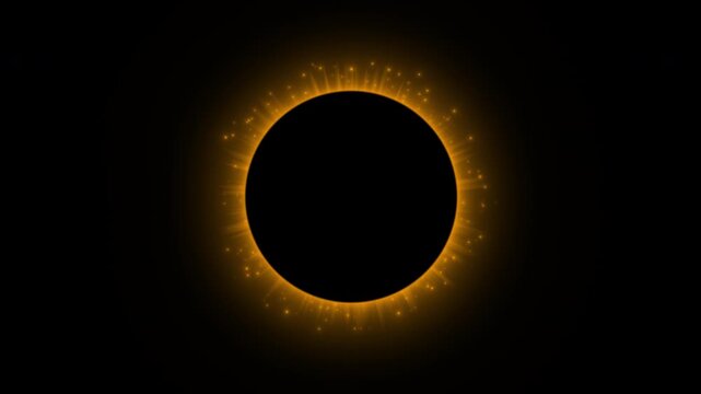 Abstract gold neon circle avatar border animation with explosive magical particles, elegant yellow round aura with shooting shiny sparks isolated on black 4K
