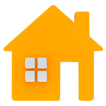 Orange 3D house icon with chimney