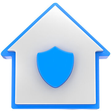 Blue home security shield icon 3D