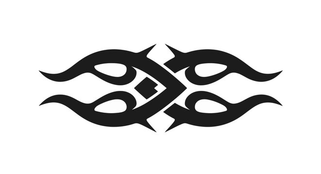Black tribal vector symbol featuring symmetrical interwoven curves and sharp pointed tips isolated on white background. Professional graphic for tattoo designs and minimalist branding.