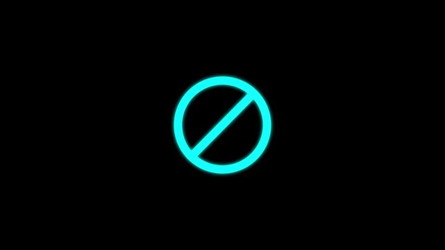 Warning, stop or no entry forbidden red circle on black background. Animation of delete, denied, ban or block icon. Warning Prohibition Sign with Red Circle 4K Motion Graphics.