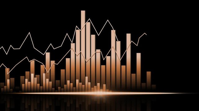 Glowing bar and line chart on digital background showing market growth animation, Financial growth chart with bar and line graph