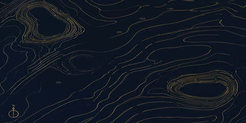 Topographic map contour lines on dark background with topographic elevation cartography geography landscape topography navigation abstract background technical planning geological stylized © MOHAMAD