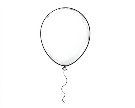Black Outline Illustration of a Simple Cartoon Style Balloon Isolated on Pure White Background.