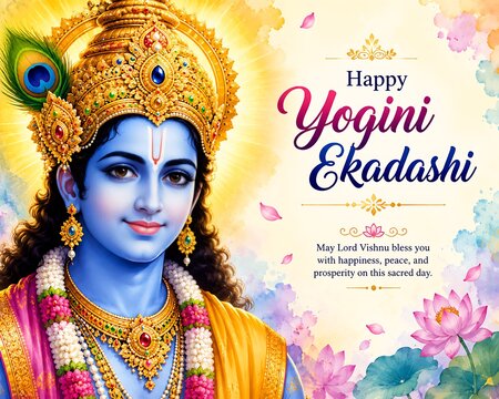 Lord Vishnu on Vaikunth Ekadashi, Krishna/Krushna Janmashtami, Ram Navami, Narsimha Jayanti, Onam, Ekadashi Vrat, Ananta Chaturdashi, Tulasi Vivah, Nirjala Ekadashi, Varah Jayanti, Aashadhi Ekadashi
