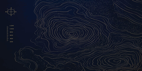Topographic map details with compass rose on dark background topography navigation geography elevation cartography direction orientation geographic abstract background landscape structure © MOHAMAD