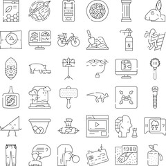Naklejka premium Collection of varied linear icons depicting multiple concepts including technology, nature, finance, history, health, and daily objects, presenting a comprehensive set of symbols