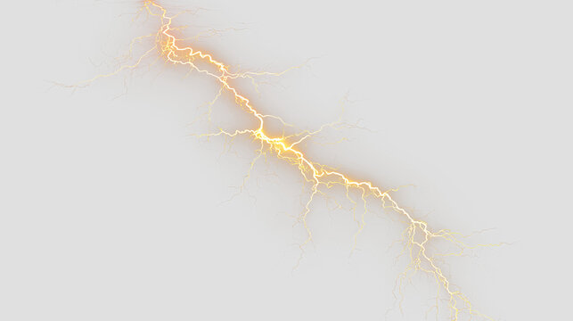Bright yellow lightning bolt on transparent background for design or educational use