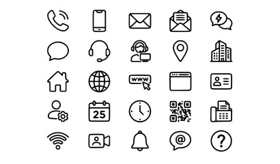 Fototapeta premium Modern Contact Us Icons Set with Communication and Business Information Symbols Vector Collection