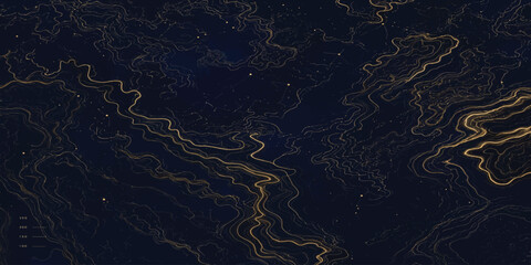 Topographic map terrain elevation lines on dark blue with topographic elevation cartography geography navigation altitude landscape exploration abstract technical geometry coordinate © MOHAMAD