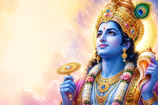 Lord Vishnu on Vaikunth Ekadashi, Krishna/Krushna Janmashtami, Ram Navami, Narsimha Jayanti, Onam, Ekadashi Vrat, Ananta Chaturdashi, Tulasi Vivah, Nirjala Ekadashi, Varah Jayanti, Aashadhi Ekadashi