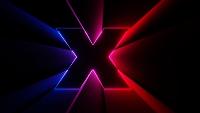 Neon Letter X with Blue and Red Light Beams
