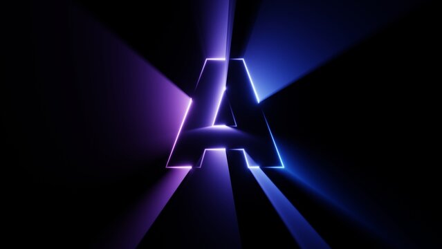 Neon Letter A with Blue Purple Light Beams