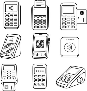 Contactless payment terminal collection with card reader qr scan and receipt