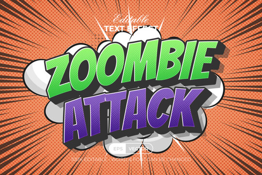 Zombie Attack Editable Text Effect Comic Cartoon 3D Pop Style.