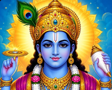 Lord Vishnu on Vaikunth Ekadashi, Krishna/Krushna Janmashtami, Ram Navami, Narsimha Jayanti, Onam, Ekadashi Vrat, Ananta Chaturdashi, Tulasi Vivah, Nirjala Ekadashi, Varah Jayanti, Aashadhi Ekadashi